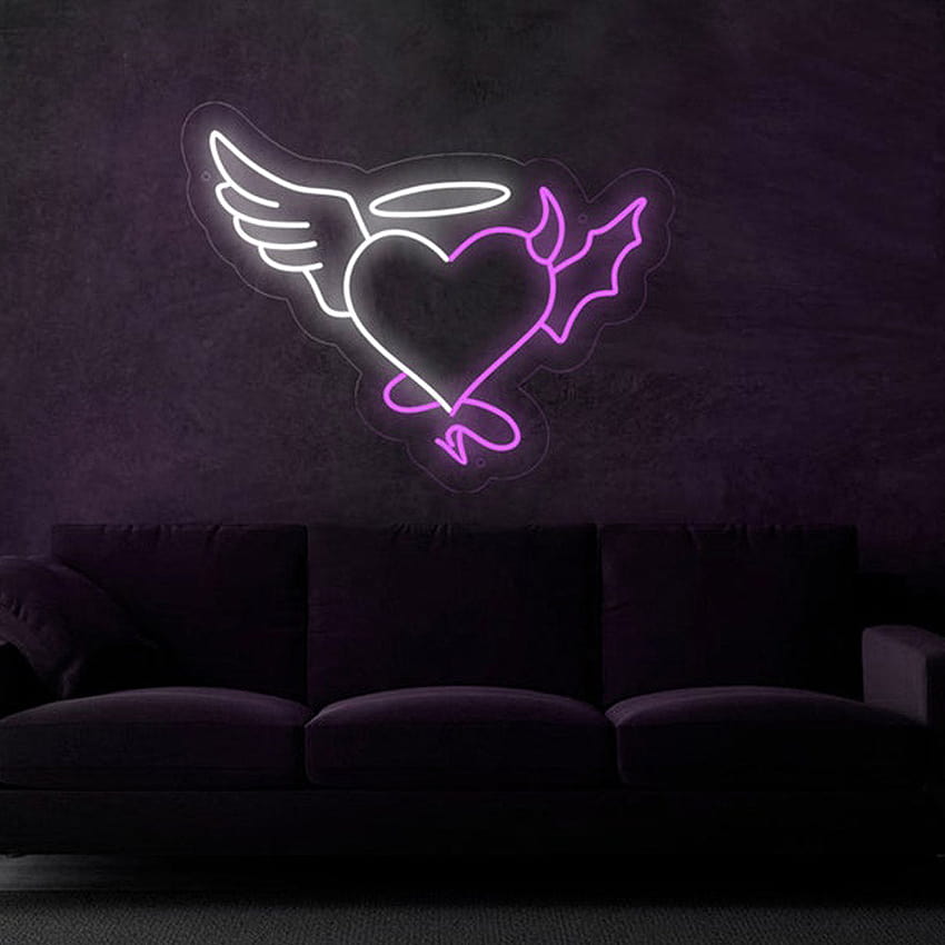 Angel and devil neon sign, Angel and devil led sign, Angel and devil neon light, Heart neon sign, Led sign heart for wedding, halloween – LUCKYNEON, angel heart and devil heart HD phone wallpaper