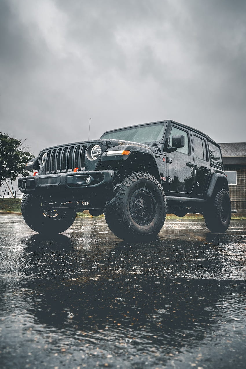 grayscale graphy of parked Jeep Wrangler Rubicon – Grey, aesthetic jeep HD phone wallpaper