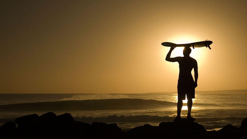 Surfer au Coucher du soleil Fonds d'écran, ลองบอร์ดโต้คลื่น วอลล์เปเปอร์ HD