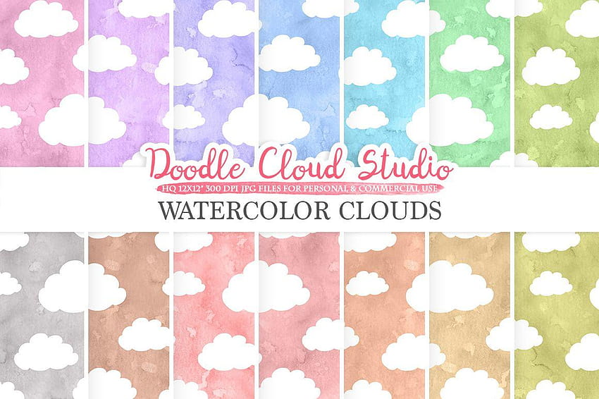 Дигитална хартия с акварелни анимационни облаци, модел на облак, пастел, пастелен акварелен фон HD тапет