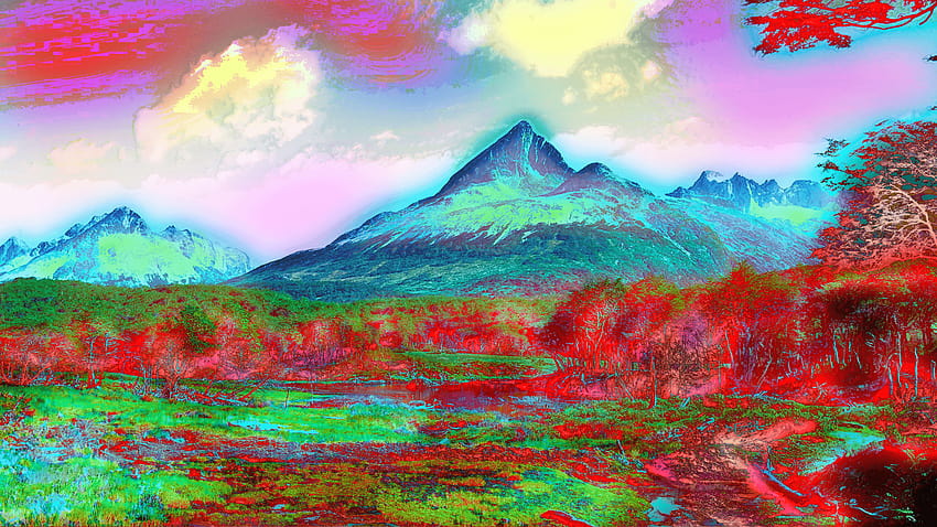 : abstract, LSD, bright, tundra, plateau, trippy, flower HD wallpaper