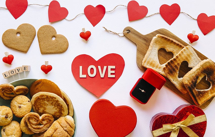 love, box, heart, Breakfast, cookies, ring, gifts, Valentine's Day , section праздники, valentines day cookies HD wallpaper