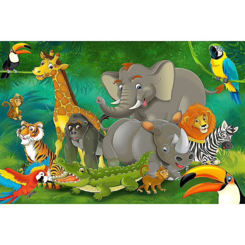 Детска стая Голяма детска стая – Животни от джунглата – Декорация Зоологическа градина Дива природа Природа Сафари Приключение Лъв Слон Декор Стенопано HD тапет за телефон
