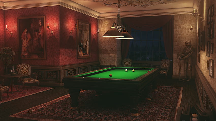 : swimming pool, pool table, interior design, estate, mansion, screenshot, indoor games and sports, billiard room, recreation room, cue sports, carom billiards, billiard table 1920x1080, pool table design HD wallpaper