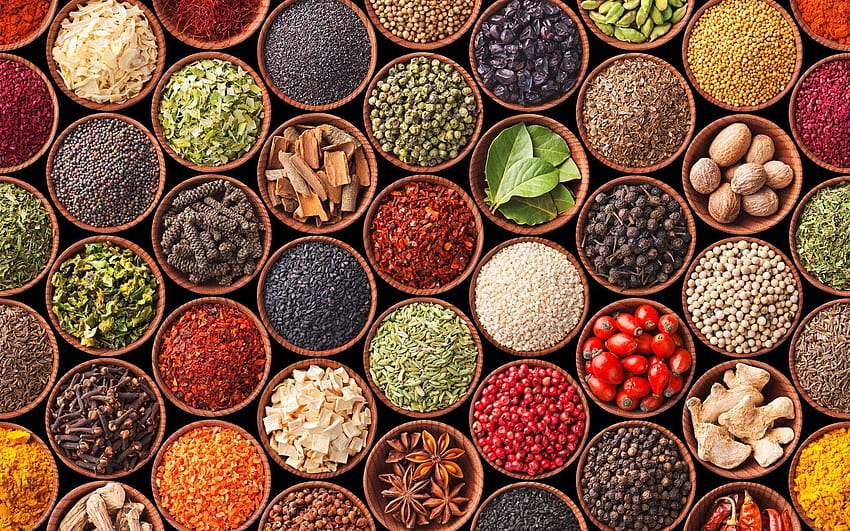Diversity spices, turmeric, pepper, cardamom, star anise HD wallpaper