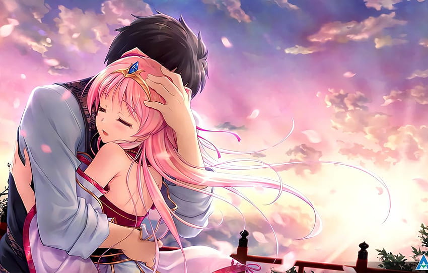 Mädchen, Romantik, Anime, Kunst, Kerl, zwei, Umarmung, romantischer Anime-Freund und Freundin HD-Hintergrundbild