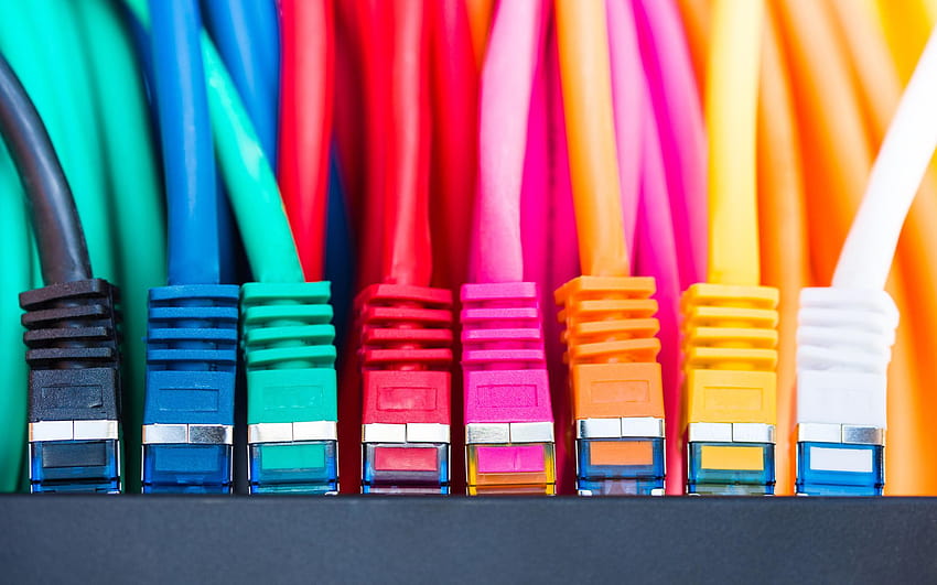 Ethernet Cables in Rainbow Colors HD wallpaper