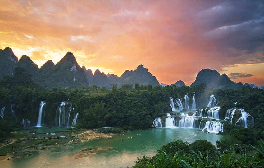 forest, clouds, China, beautiful, pond, sunrise, river, sky, vietnam HD wallpaper