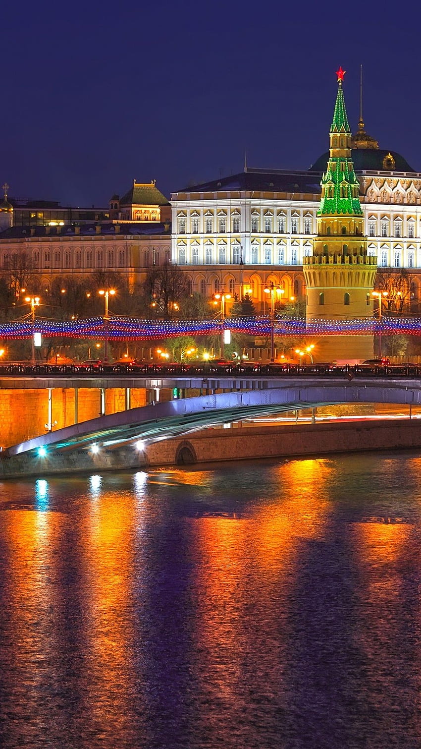 Rusya, Moskova, Kremlin, şehir gecesi, ışıklar, nehir 1080x1920, moskova iphone HD telefon duvar kağıdı