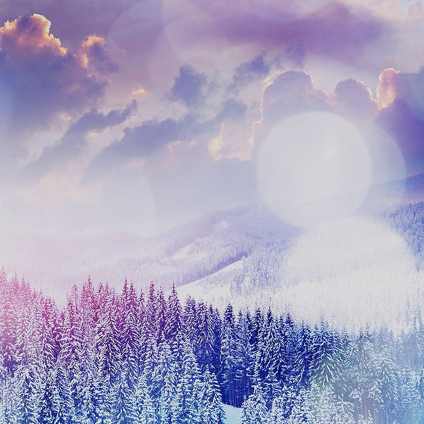 Winter Mountain Snow White Blue Flare Nature iPad, paisaje púrpura estética fondo de pantalla del teléfono