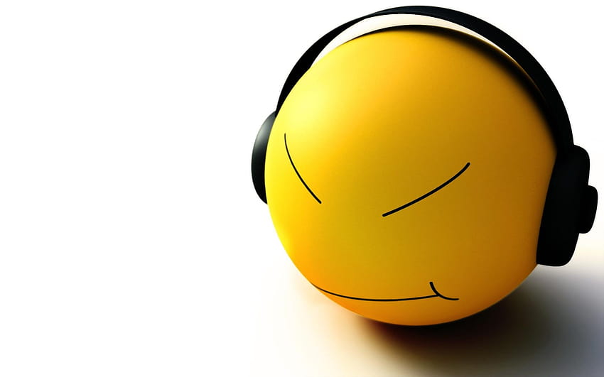 : shadow, yellow, headphones, Joy, smiley, happiness, head, emoticon HD wallpaper