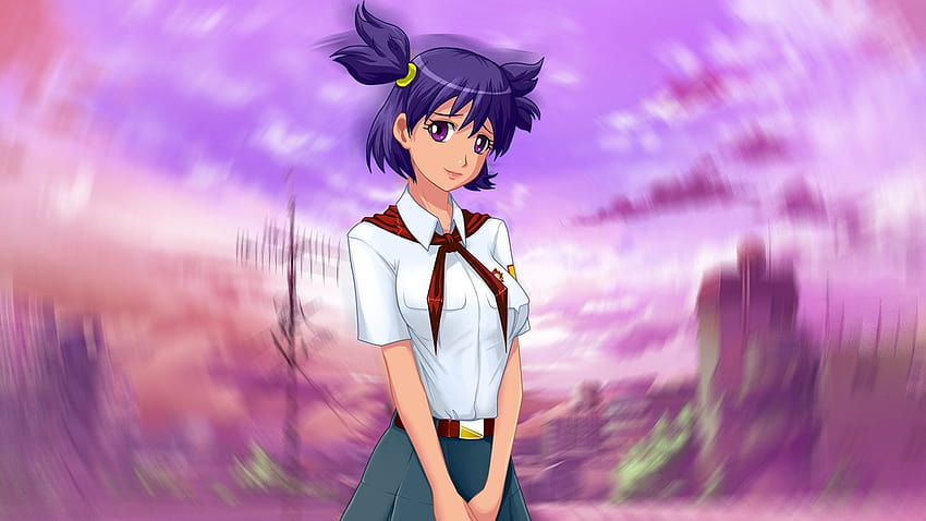 Blue hair school girl, purple eyes, anime 1920x1080 Full, the bast anime school girl HD wallpaper