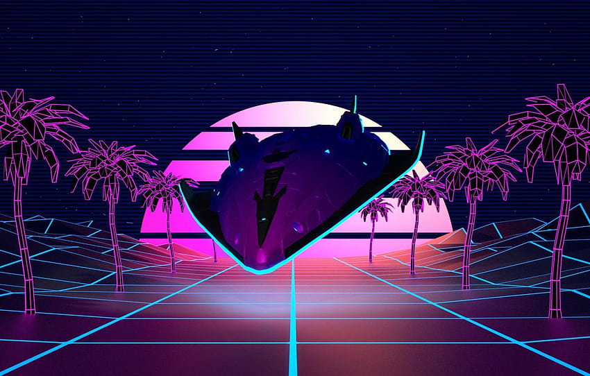 Music, Palm trees, Background, Graphics, Synth, retrowave space HD wallpaper