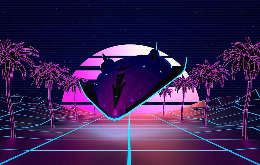 Musique, Palmiers, Arrière-plan, Graphics, Synth, retrowave space Fond d'écran HD