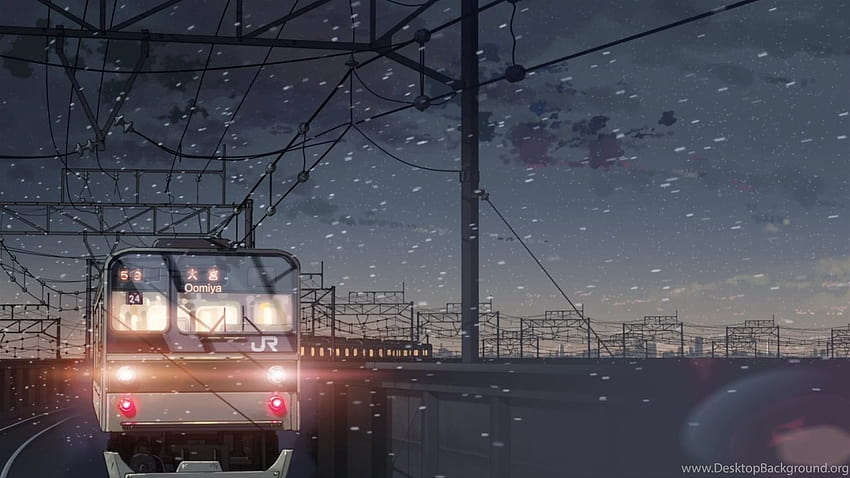 Estación de tren, Oomiya, Anime, Invierno, Arte, Ir a casa, Invierno, s, noche de ferrocarril de invierno fondo de pantalla