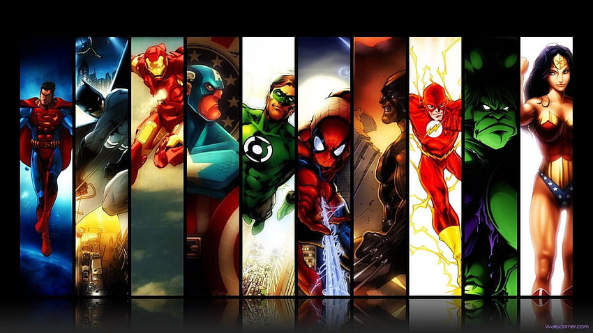 コラージュ、バットマン、ウルヴァリン、スーパーヒーロー、マーベルコミックス、アイアンマン、ハルク、キャプテンアメリカ、ワンダーウーマン、DCコミックス、スパイダーマン、グリーンランタン、フラッシュ、スクリーンショット、コンピューター、現代美術 » 高品質の壁、驚異のコラージュ 高画質の壁紙