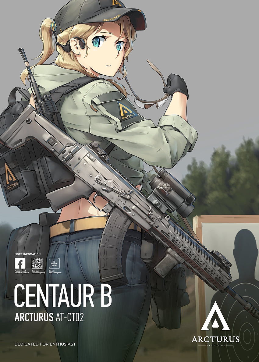 Esposizione del ritratto dell'esercito dell'arma militare delle ragazze di anime Sfondo del telefono HD