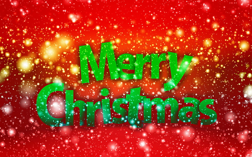 Joyeux Noël, fond rouge, lettres vertes, félicitations, carte postale, neige, hiver, arrière-plans de Noël avec résolution 2560x1600. Haute qualité, lettres de Noël Fond d'écran HD