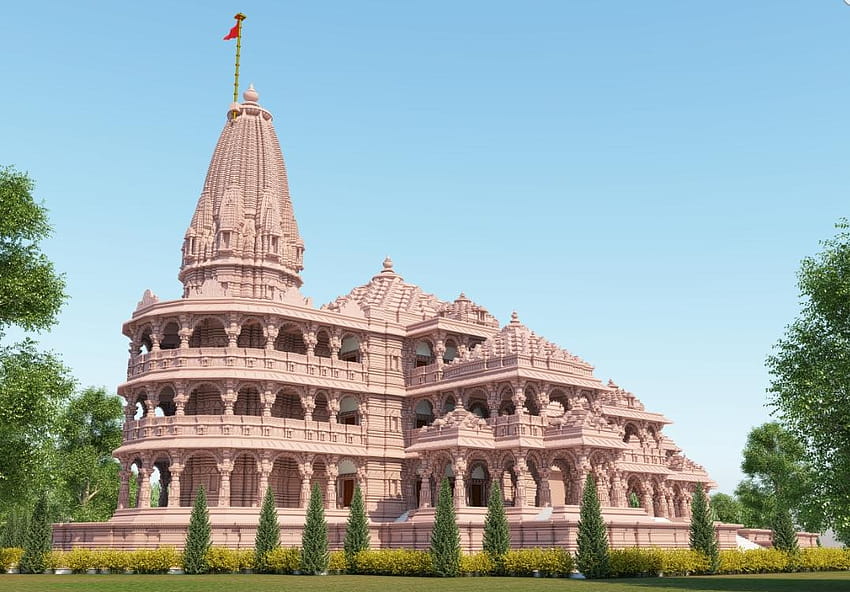 ] Bellissime illustrazioni che dimostrano che il Ram Mandir di Ayodhya sarà uno splendido esempio di artigianato, tempio dell'ariete Sfondo HD