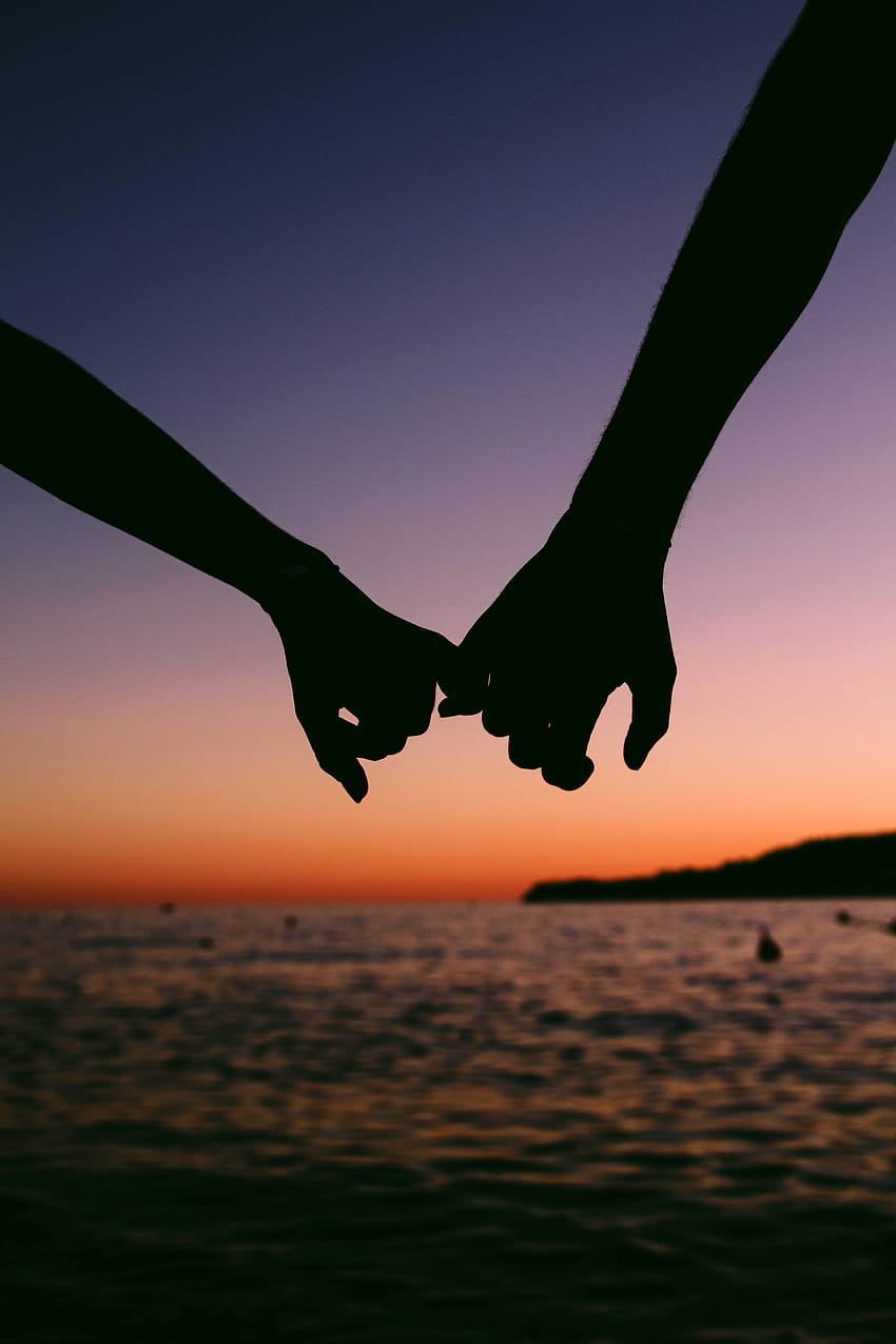 Hands together , Couple, Silhouette, Sunset, Romantic, Love HD phone wallpaper