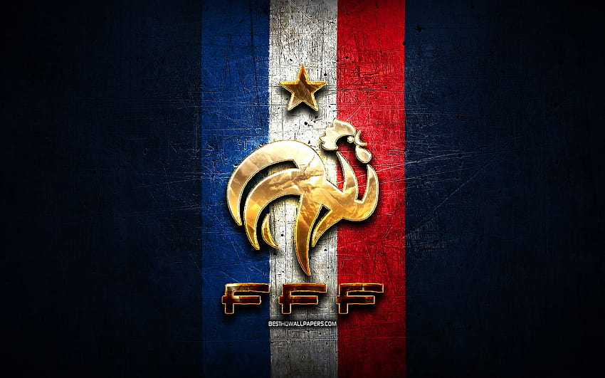 France National Football Team, golden logo, Europe, UEFA, blue metal ...