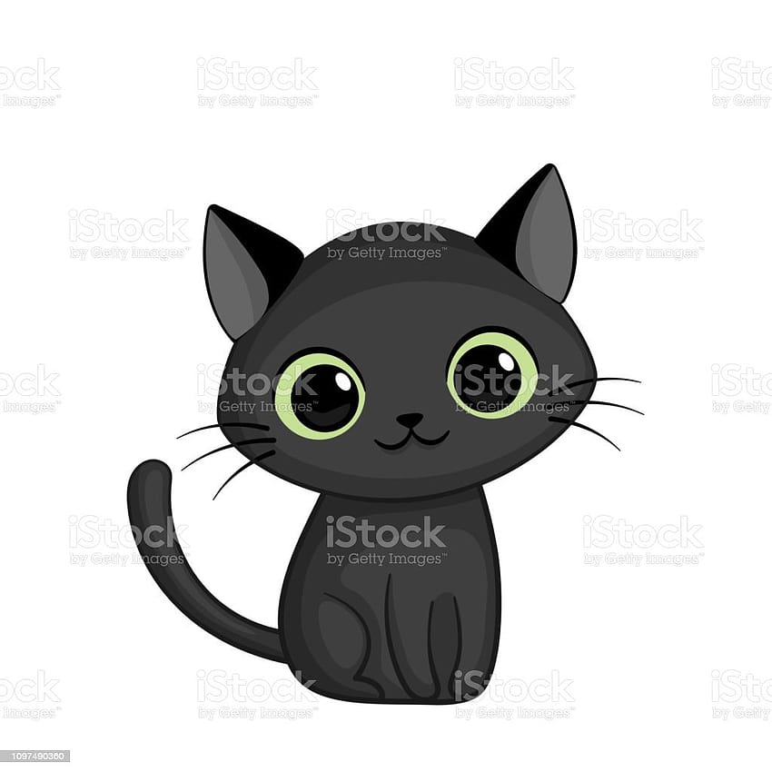 Векторна илюстрация на сладка черна котка, черно-бели летни котенца HD тапет за телефон