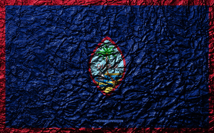 Flaga Guam, tekstura kamienia, tekstura fal, flaga Guam, symbol narodowy, Guam, Oceania, kamienne tła o rozdzielczości 3840x2400. Wysoka jakość, flaga Tapeta HD