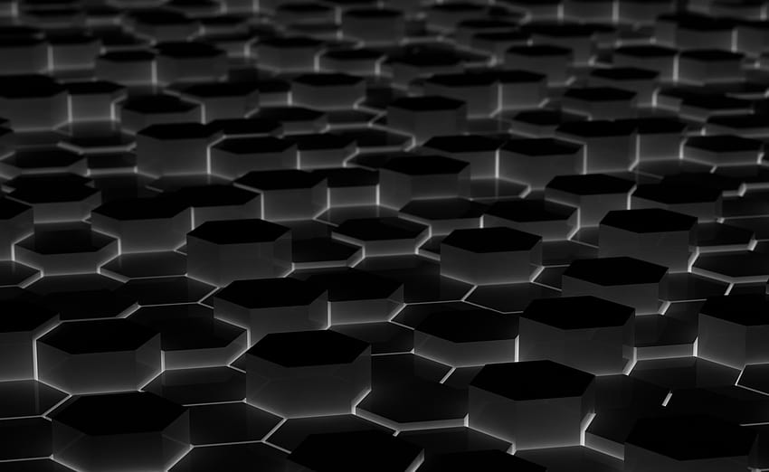 Black Hexagons in 2021, black and white abstract HD wallpaper