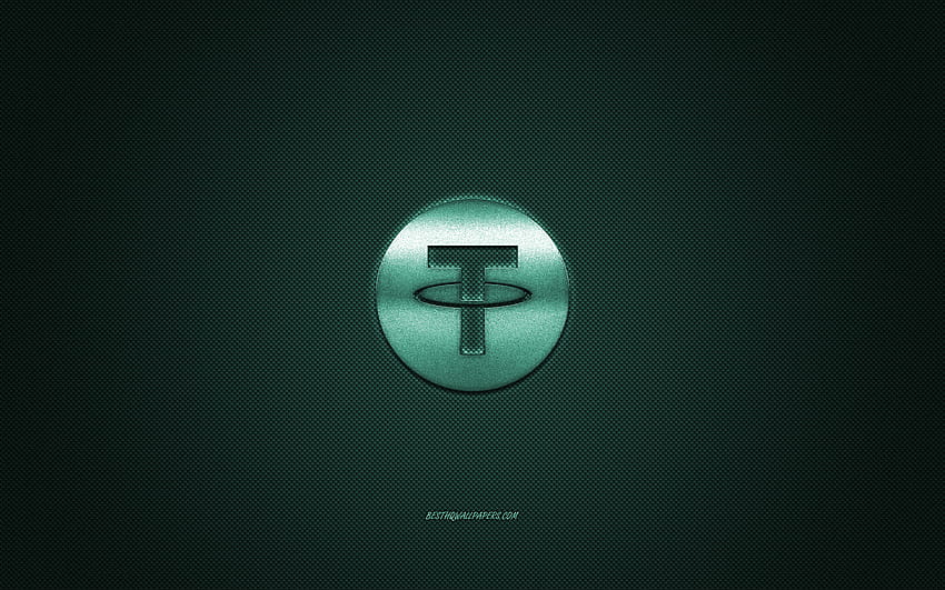 Logotipo de Tether, emblema de metal, textura de carbono verde, criptomoneda, Tether, conceptos financieros con resolución 2560x1600. Alta calidad fondo de pantalla