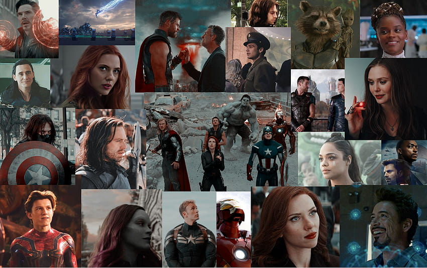 Marvel, collage de superhéroes fondo de pantalla