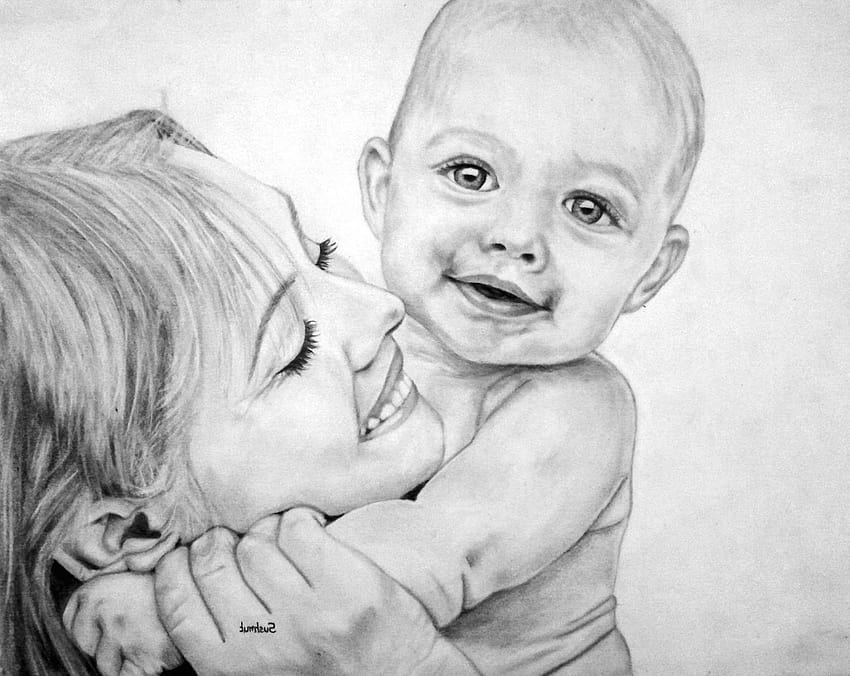 Mother Father And Baby Sketch à PaintingValley, peinture mère et enfant Fond d'écran HD