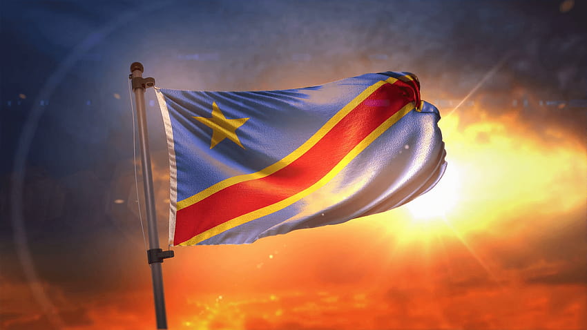 Bandiera della Repubblica Democratica del Congo retroilluminata a Beautiful Sunrise Sfondo HD