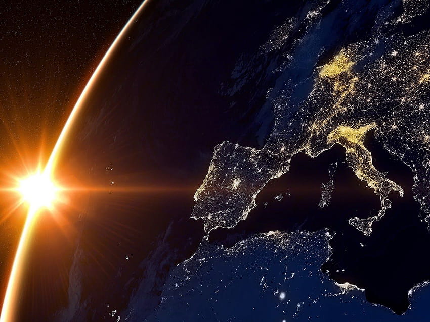 Sun And Earth From Space Europe Night : 13, earth at night HD wallpaper