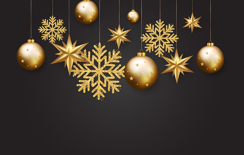Gold, Kugeln, Neujahr, golden, schwarzer Hintergrund, schwarz, Kugeln, Hintergrund, Neujahr, glücklich, funkeln, glitzern, 2019, Abschnitt „Neuer Monat“, schwarzgoldenes Weihnachten HD-Hintergrundbild
