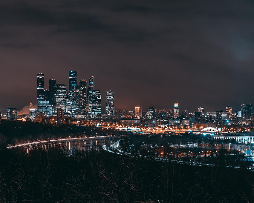 Stadt, Moskau, Russland, Lichter, Nacht /, Moskau bei Nacht HD-Hintergrundbild