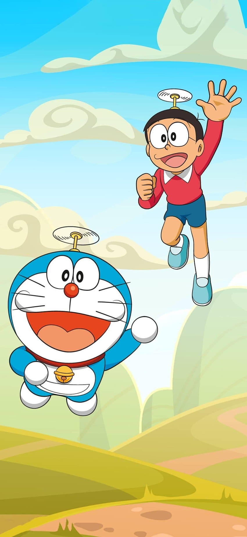 Doraemon auf Hund, Nobita-Cartoon HD-Handy-Hintergrundbild