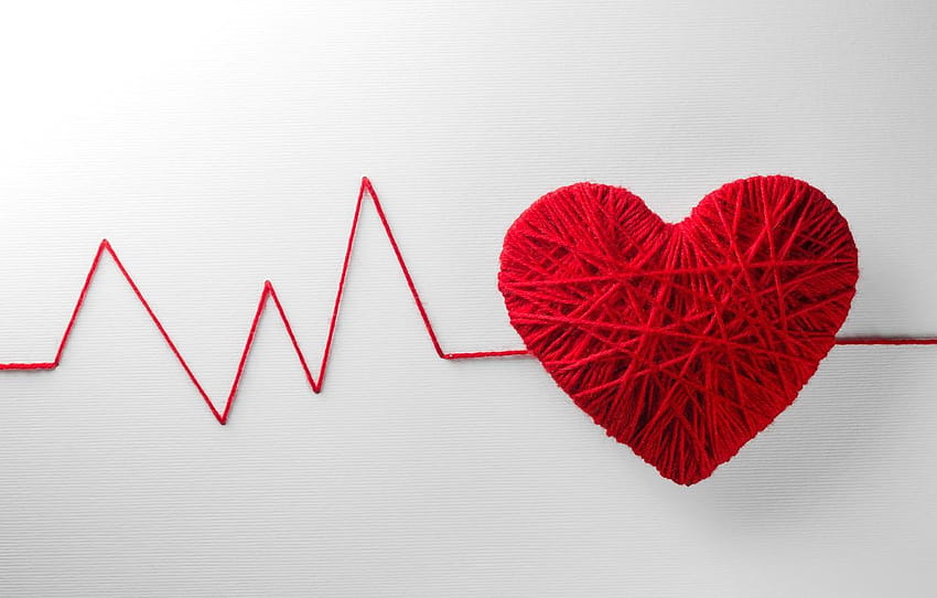tangle, creative, background, heart, red, thread, pulse HD wallpaper