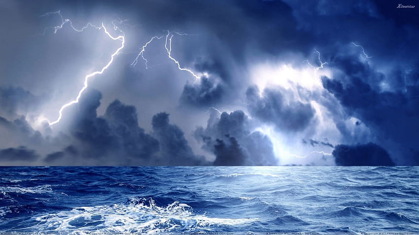 Storm, Weather, Rain, Sky, Clouds, Nature, Ocean, Sea, Lightning, rain and lightning HD wallpaper