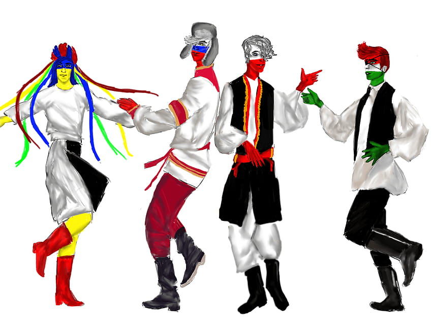 Countryhumans Ukraine, Russia, Poland and Hungary drawing HD wallpaper