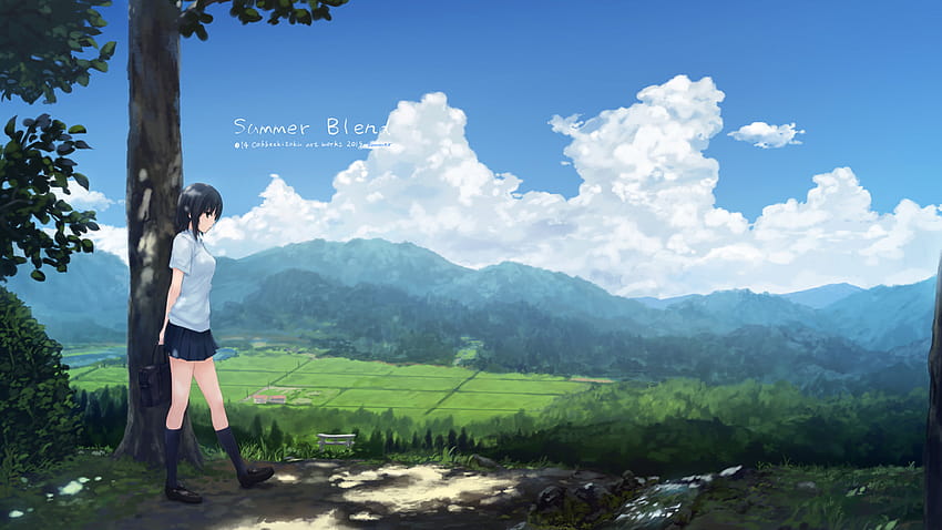 1366x768 Anime Landscape, Scenic, Girl, Summer Blend, Sky, Clouds, Field for Laptop,Notebook, anime sky summer HD wallpaper