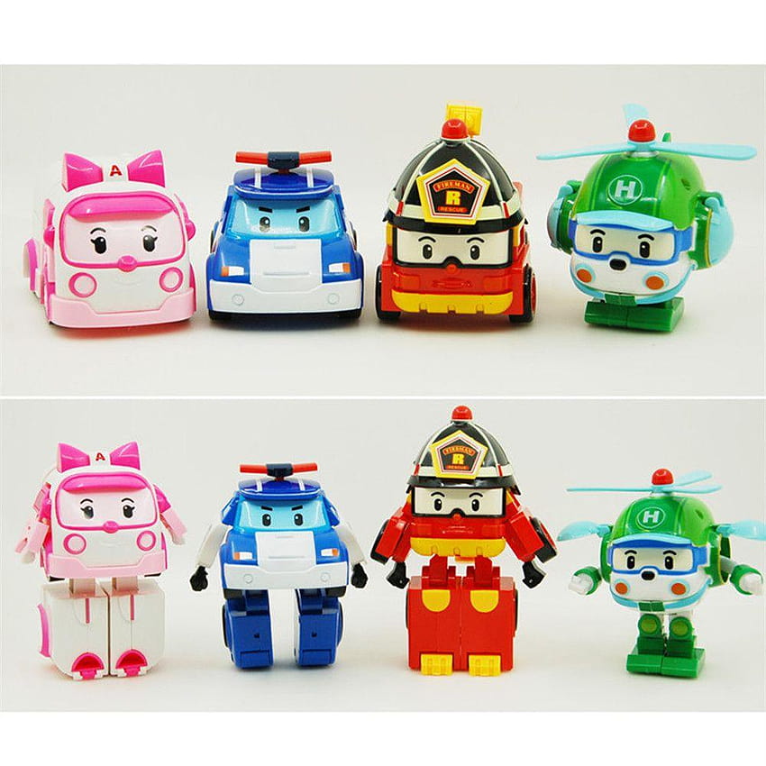 4 бр./компл. Robocar Poli Toy Korea Robot Car Transformation Toys Poli HD тапет за телефон