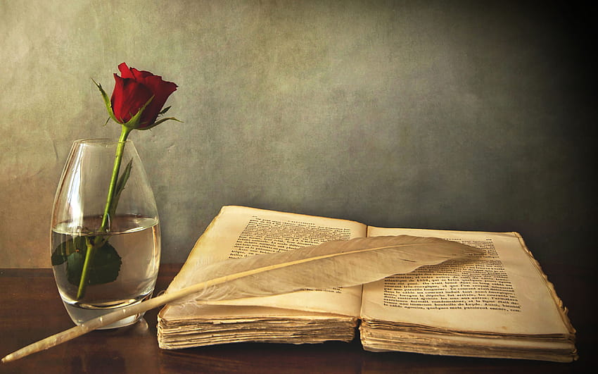 3840x2400 book old pen table vase rose red write [3840x2400] for your , Mobile & Tablet, book pen HD wallpaper