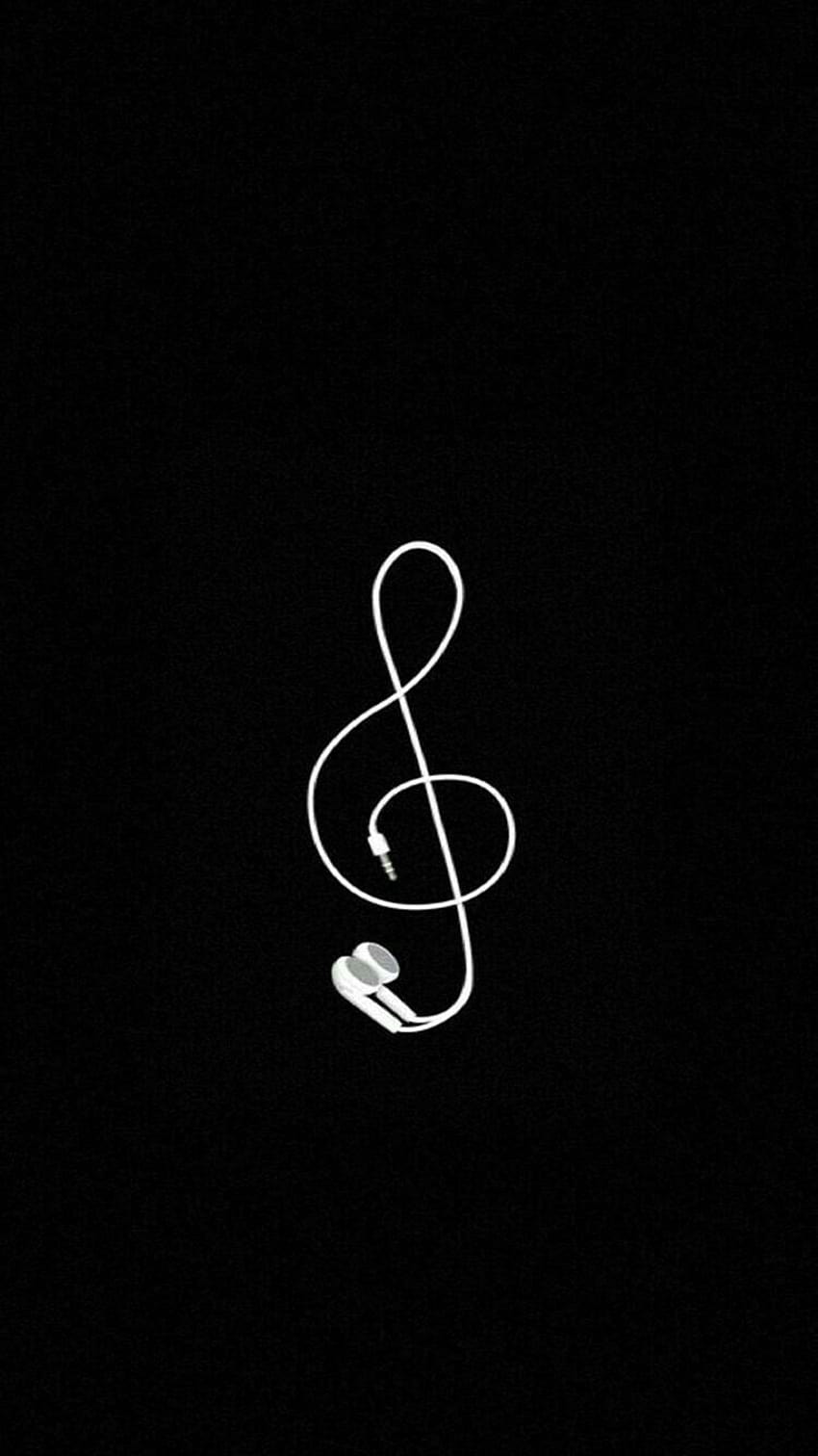 Simple Music treble clef auriculares en blanco y negro iPhone, Android, g clif fondo de pantalla del teléfono