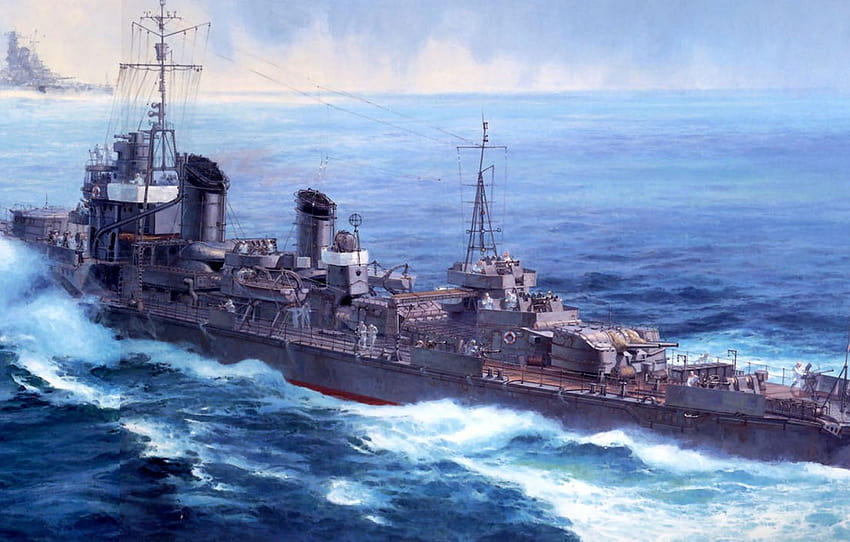 navio, arte, Marinha, militares, japonês, destruidor, Segunda Guerra Mundial, IJN, Yukikaze, seção оружие papel de parede HD