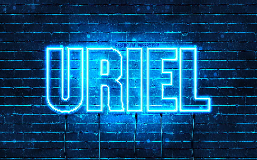 Uriel, with names, horizontal text, Uriel name, blue neon lights, with Uriel name with resolution 3840x2400. High Quality HD wallpaper