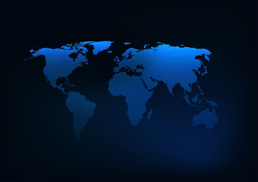 Futuristic glowing dark blue world map silhouette, blue world water map ...