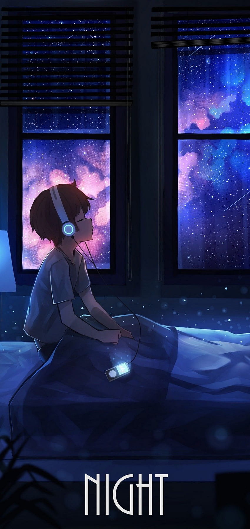 ein junge, der nachts musik hört. HD-Handy-Hintergrundbild