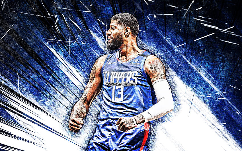 Paul George, grunge art, Los Angeles Clippers, NBA, basketball, blue abstract rays, Paul Clifton Anthony George, USA, Paul George Los Angeles Clippers, creative, Paul George , LA Clippers for HD wallpaper