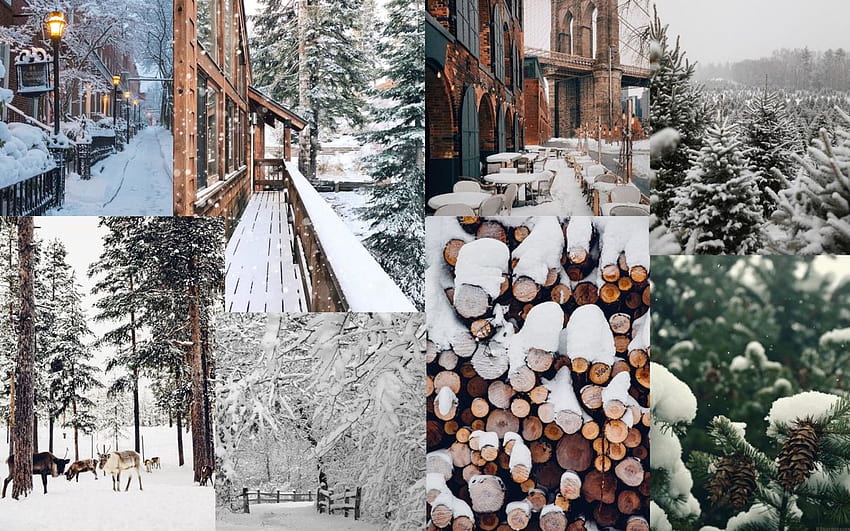 Winter vibes aesthetic snow laptop collage, winter snow collages HD wallpaper
