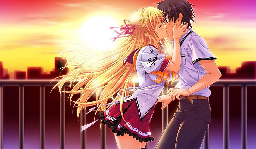 couple anime kiss HD wallpaper